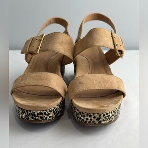 Andrew Geller Tan Leopard Platform Suede Sandals Size 10